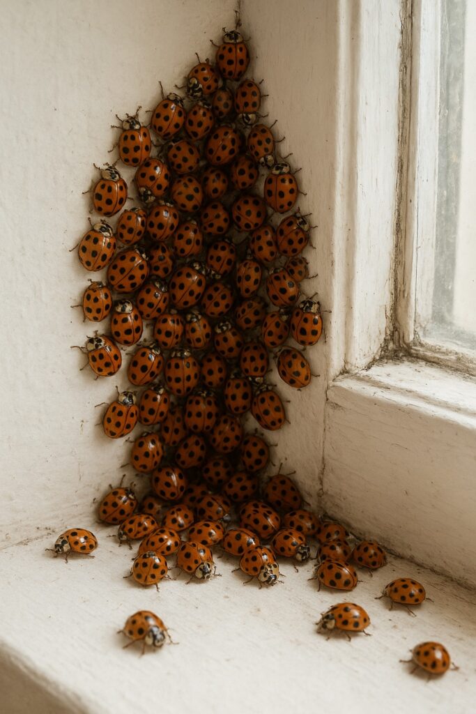 asian lady beetles on window sill